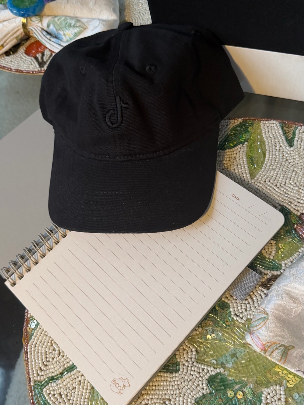 TikTok Exclusive Influencer Merch Black Embroidered Baseball Cap + Journal Gift
